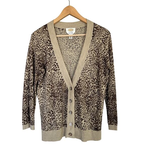 TALBOTS Cashmere Silk Knit Long Sleeve V-Neck Cardigan Women's Sz M Animal Print - Picture 1 of 11